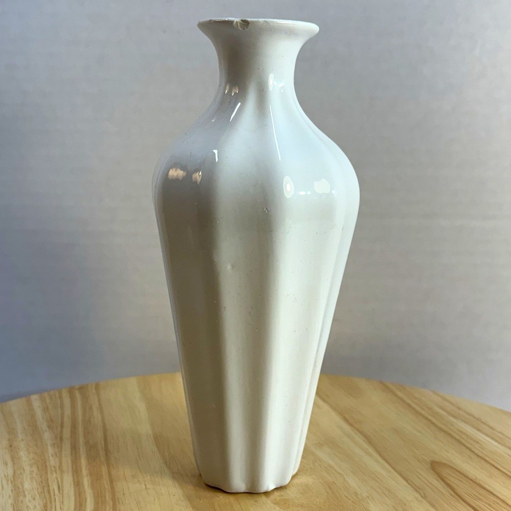 White Ceramic Bottle Flower Vase 8in Glossy Solid Contemporary Decorative